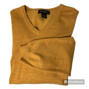 Brooks Brothers Men's Long Sleeve Mustard Yellow V-Neck Sweater Size XL